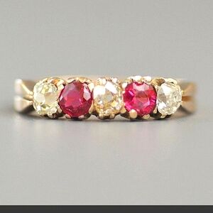 Antique Edwardian 10kt Gold Old Cut Diamonds and Rhodolite Garnet Ring